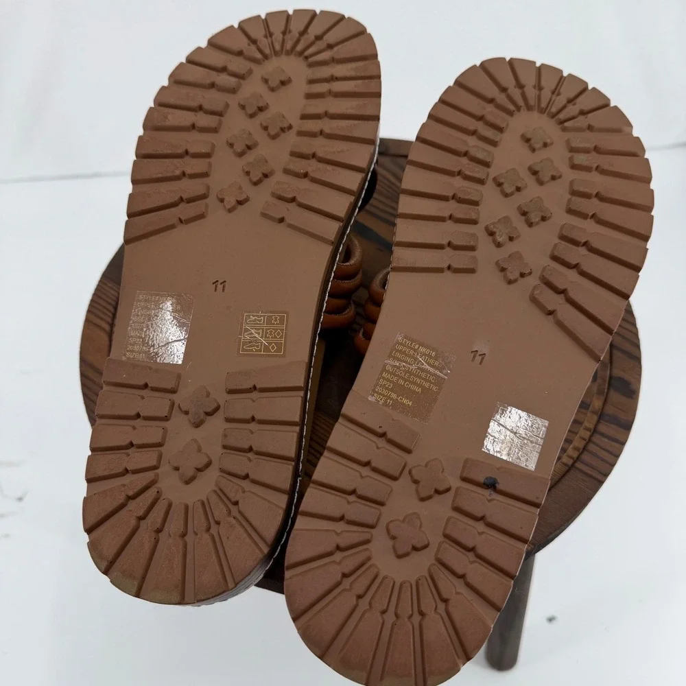 Madewell Multi Strap Lugsole Slides Size 11 Leather‎ Brown EUC Normcore